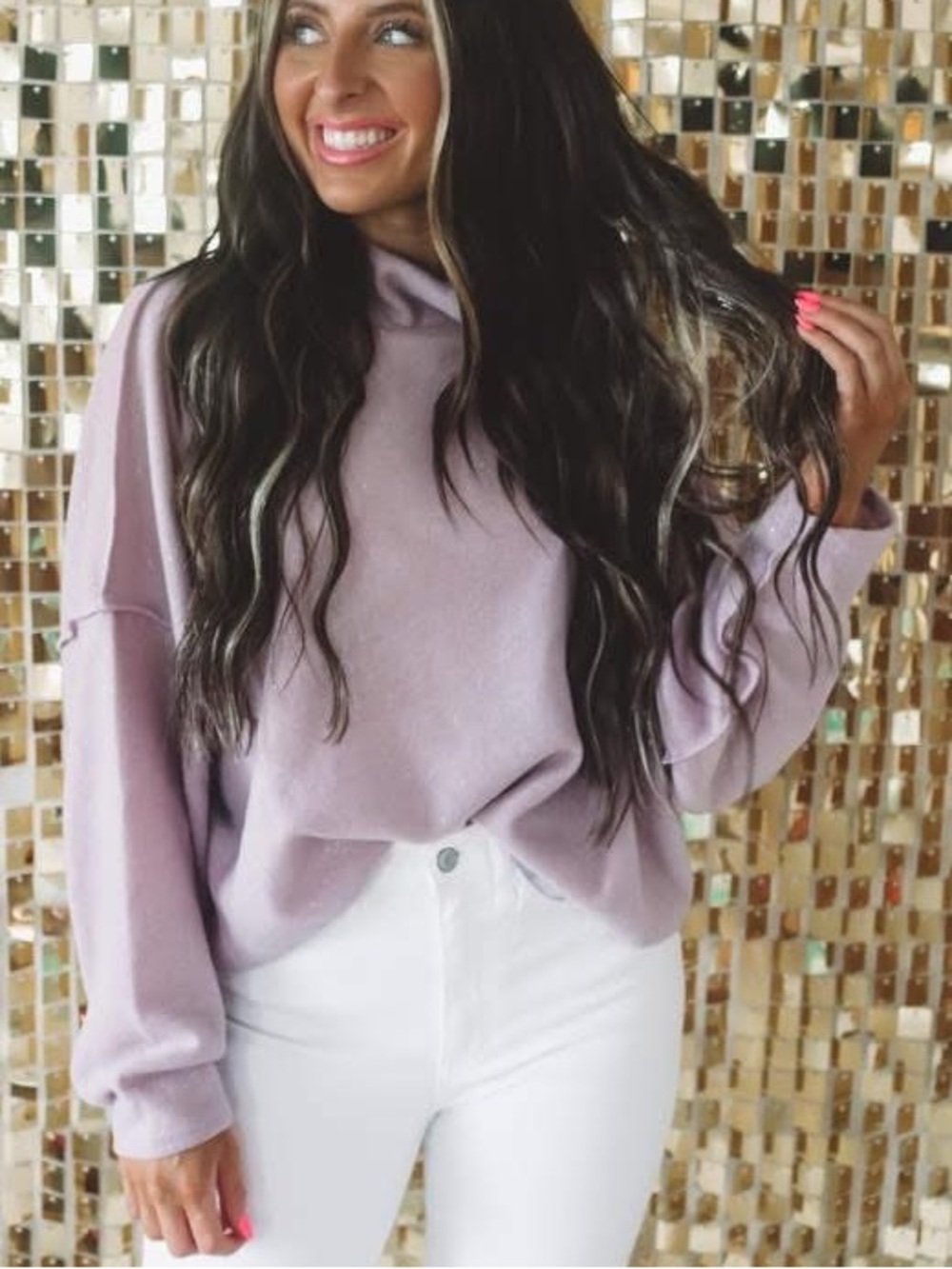 New Purple lilac glitter crop cozy sweater large